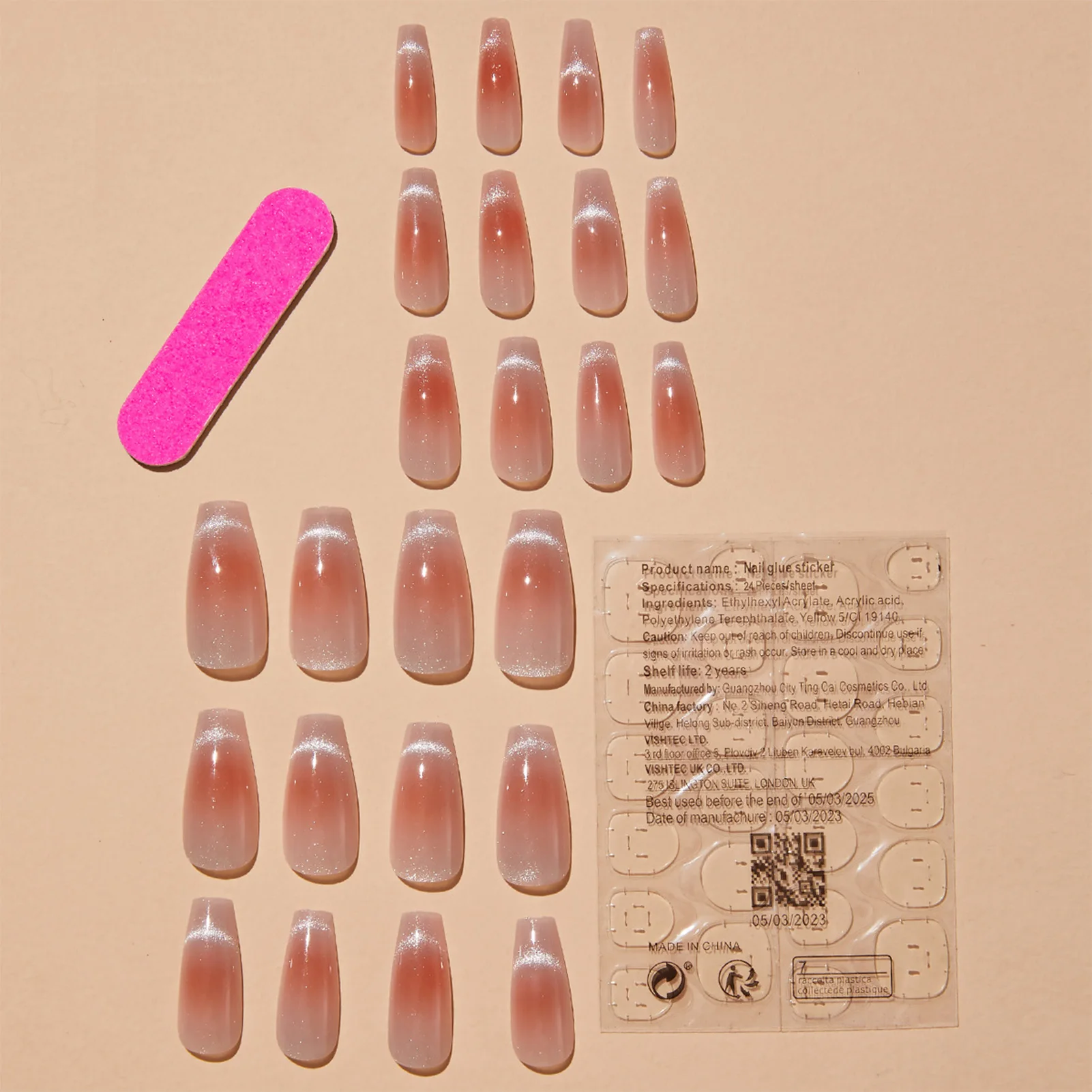 Manicure falsa longa de blush rosa, unhas reutilizáveis para nail art profissional, oferta de salão, doce e encantador