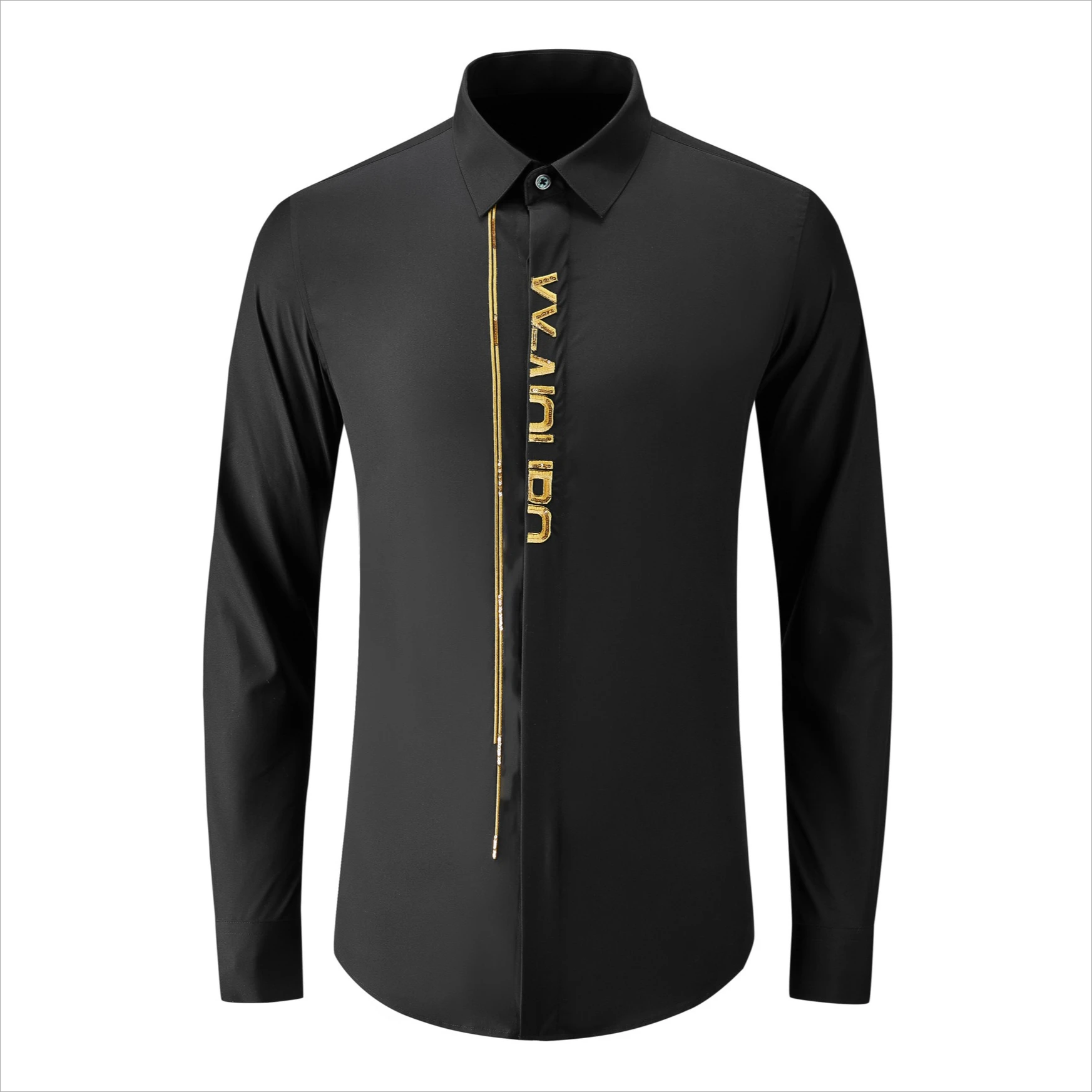 

Sequined Letter Embroidery Men's Shirt Slim Long Sleeved Casual Business Dress Shirts Luxury Social Stage Banquet Dress Shirt