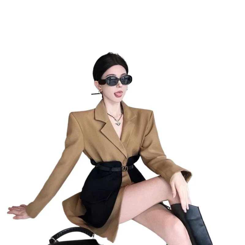 Spring Autumn New Korean Version Suit Jacket Fake Two-piece Splicing Design Niche Temperament Slim and Thin Popular Small Suit