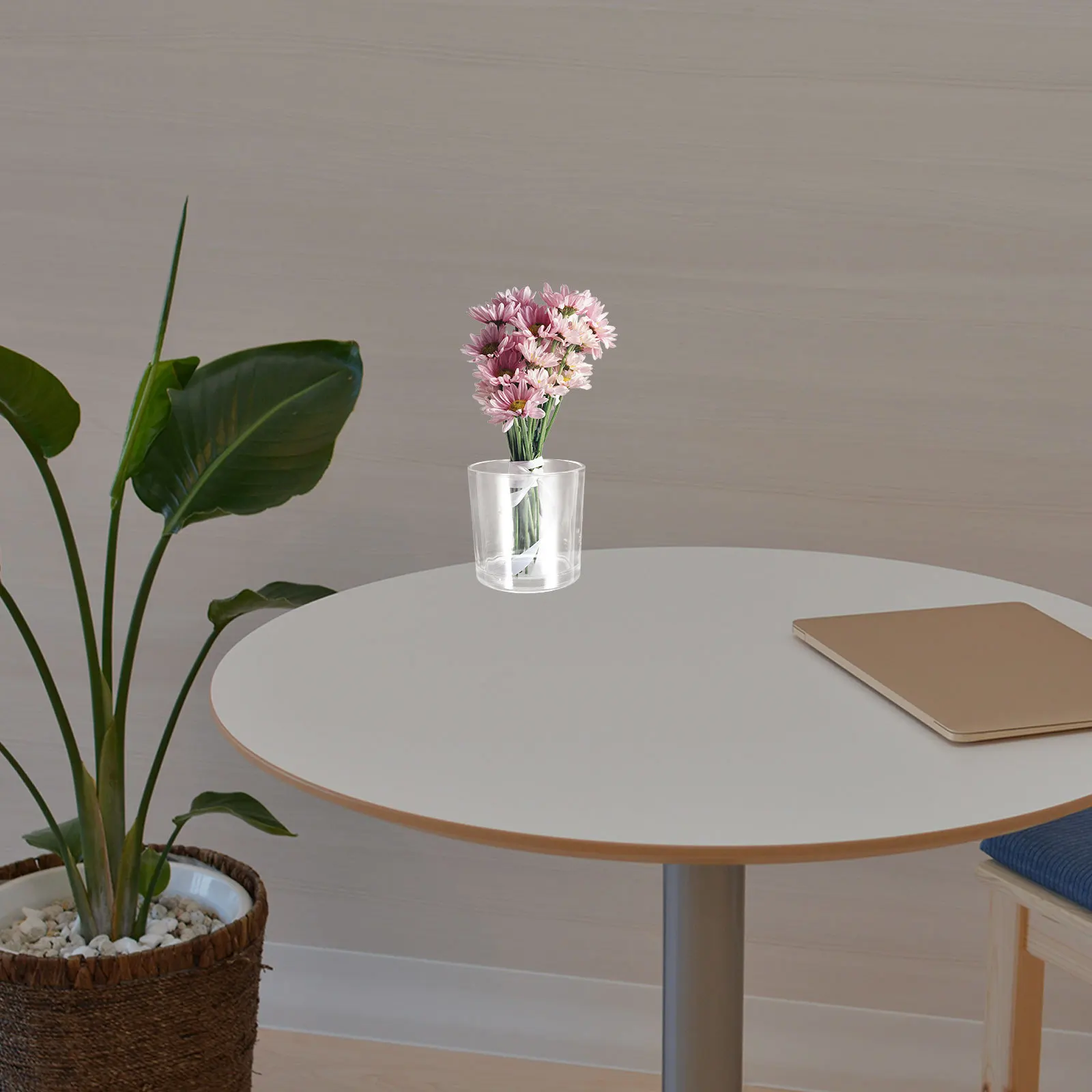 

Transparent Cylinder Glass Vase Flower Holder Compact Size Practical Flower Arranging Container for Home Office Desktop