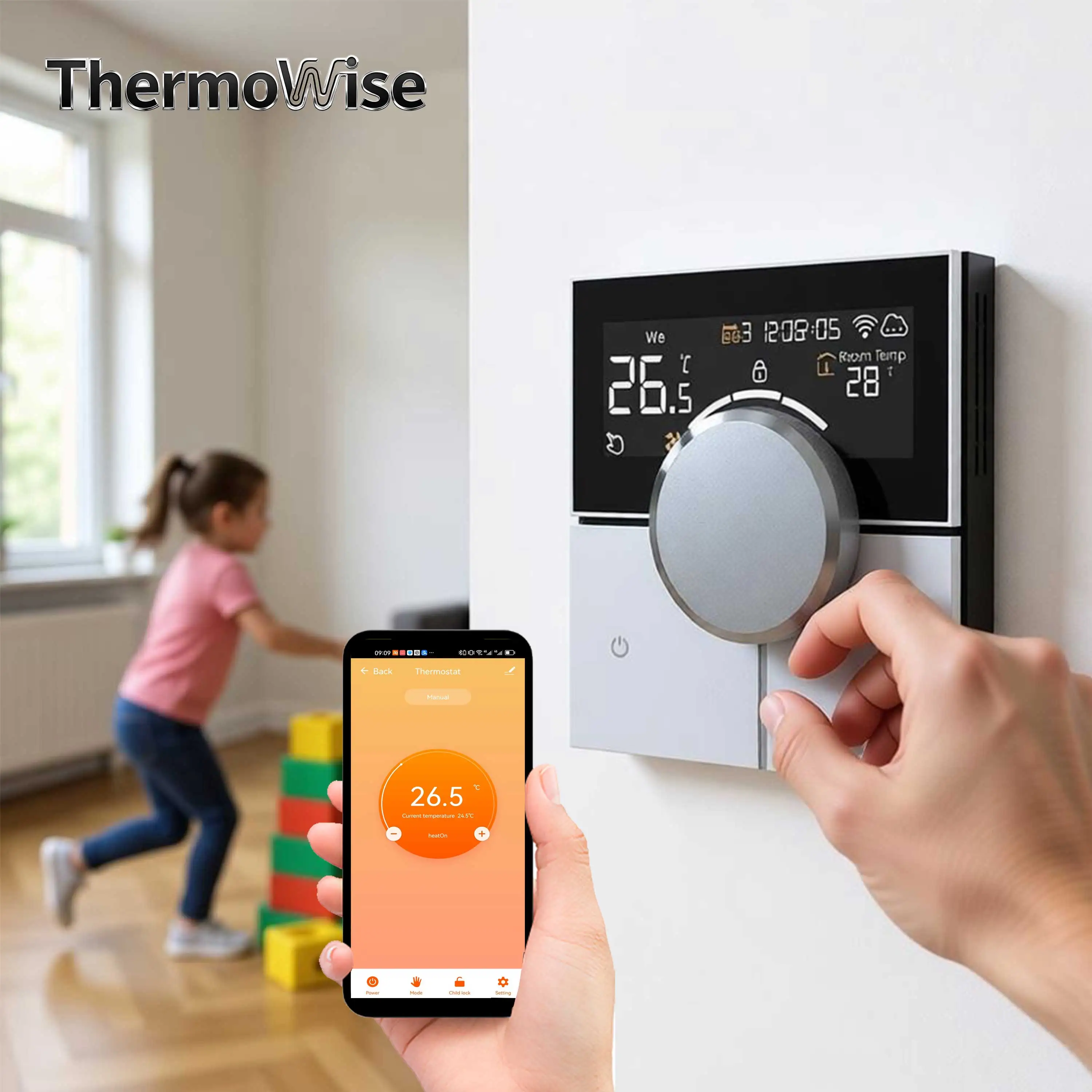 Termostato con Perilla WIFI para Calefacción/Refrigeración, Control de Temperatura de 1 a 70 Grados, Funciona con Calefacción por Suelo Radiante, Interruptor de Actuador de Caldera, Modo Vacaciones