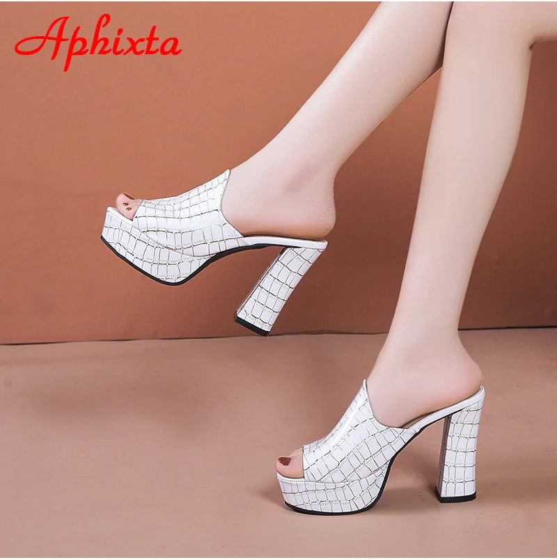 Aphixta 10.5cm tacchi quadrati piattaforma diapositive donne muli Design Peep Toe pantofole sandali estate scarpe fresche femminile taglia grande 41