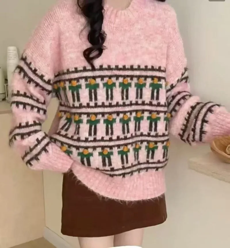 

Korean Fashion Female Pullover Sweater 2025 New Autumn Retro Soft and Lazy Handmade Crochet Pullover Women