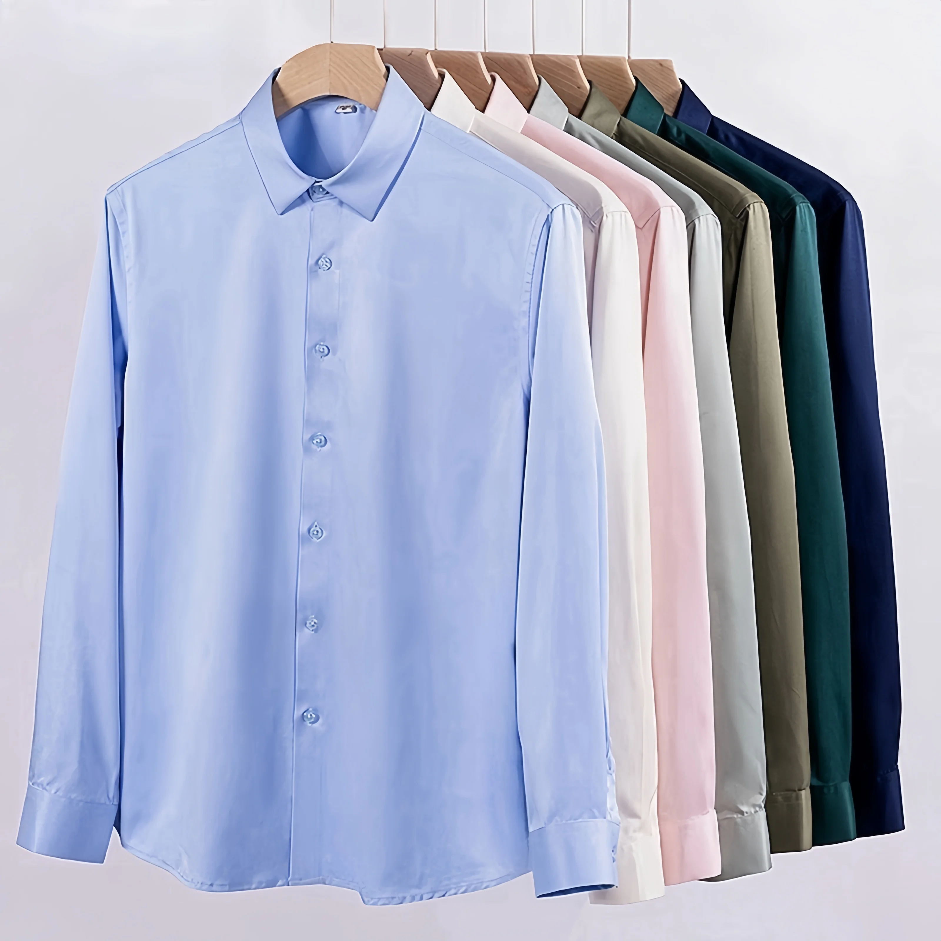 S-4XL Anti-Wrinkle Men Shirts Long Sleeve Dress Shirts For Men Slim Fit Camisa Social Business Blouse White Blue Office Shirt