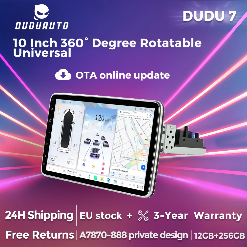 DUDUAUTO DUDU7 UIS7870 universel 10 "autoradio 1din Android 13 Carplay Android Auto écran rotatif 4G BT FM récepteur Radio DSP