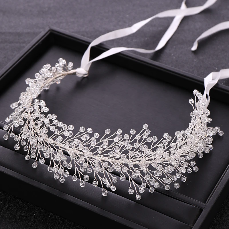 Trendy Handmade Wedding Hair Accessories Silver color Baroque Rhinestone Crystal Headband Bridal Tiara Woman Hair Band Jewelry