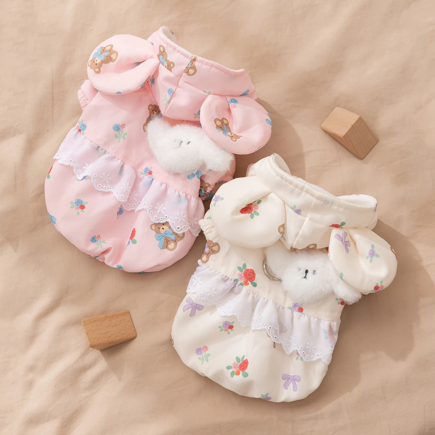 Winter Rose-patterned Dog Clothes Teddy Warm Down Jacket Bichon Thickened Cotton Coat Pet Schnauzer Hooded Clothing