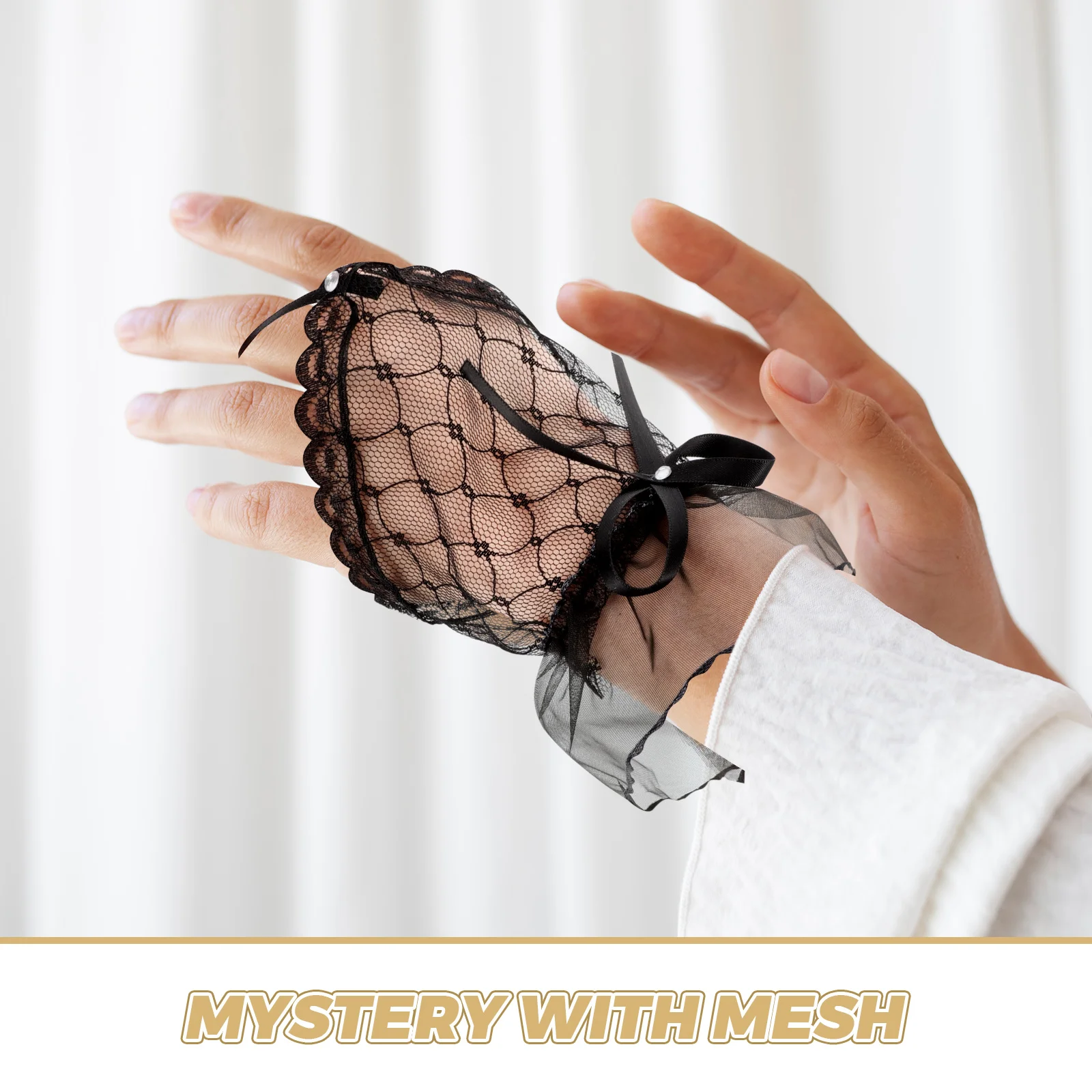 1 زوج المرأة قفازات برباط أصابع شبكة المعصم الأصفاد القوس كشكش كم لحفل الزفاف الشاي الرقص لوليتا موضة #4