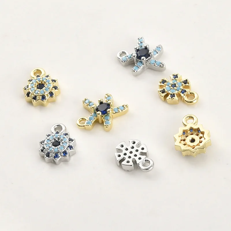Copper-plated 14k Gold Color-preserving Turkish Exotic Blue Zirconium Snowflake Starfish Pendant DIY Handmade Jewelry Accessorie