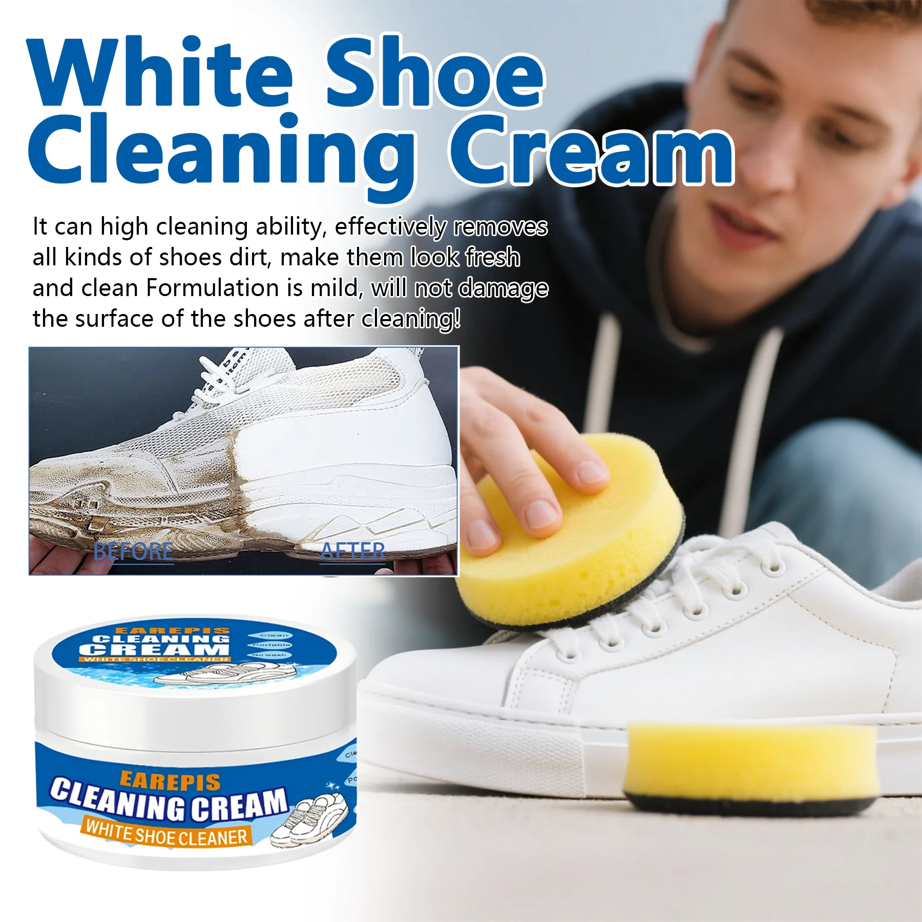

Белый крем для чистки обуви - отбеливающий и осветляющий для удаления пятен, для искусственной кожи, автоинтерьеров, двигателей