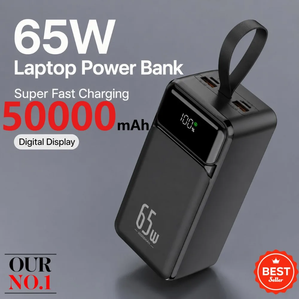 New PD65W Fast Charging 50000mAh Portable Large‑Capacity Notebook Power Bank Mobile Power Supply for Xiaomi Samsung Apple Phones