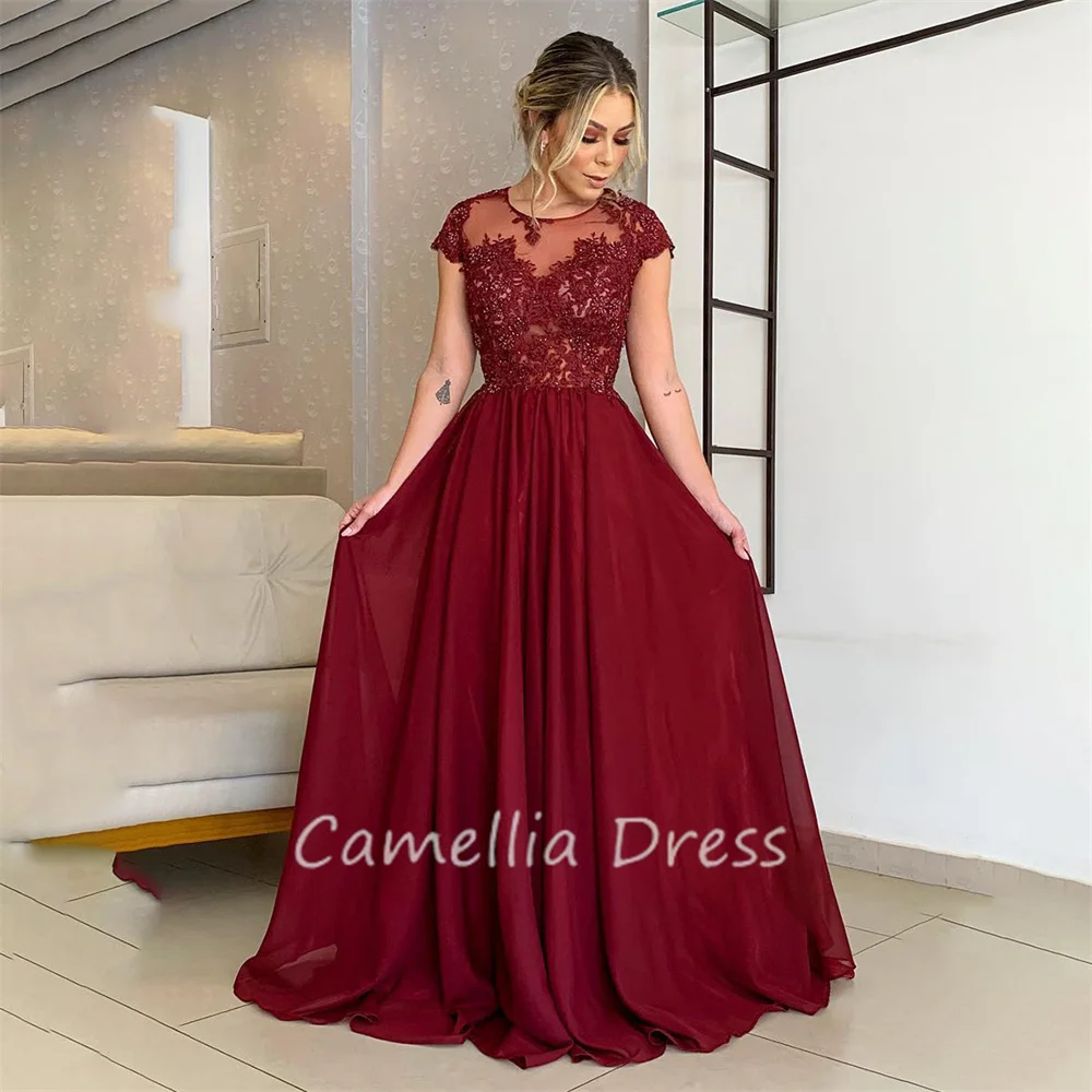 Gaun ibu leher Bateau elegan gaun pengantin gaun Formal applique renda sifon A Line Vestidos Mae Da Noiva Casamentos