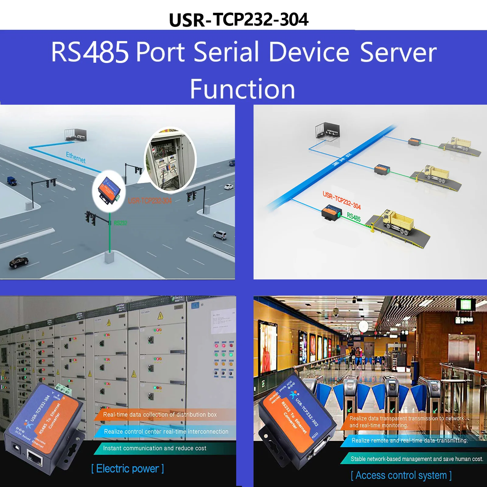 2PCS USR-TCP232-304 Serial RS485 to TCP/IP Ethernet Server Converter Module with Built-in Webpage DHCP/DNS Supported