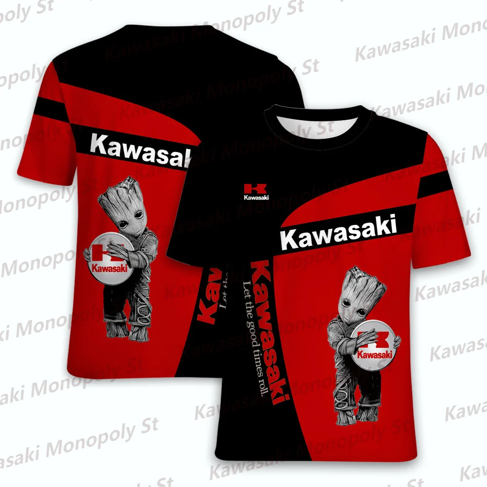 New Summer Motorcycle Kawasaki 3D Cartoon Anime Printed Crew Neck T-Shirt Men Fashion KID Hip-Hop Top Quick-Drying Cycling Suit