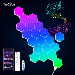 RGBW Intelligent Hexagonal Wall Lamp Color Changing Ambient Night Light Hexagonal Shape DIY Music Sync APP For Game Room Bedroom