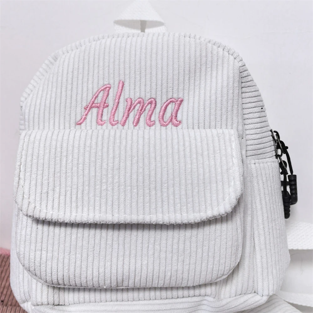 Mini Size Corduroy Backpack Solid Color Personalized Name Women\'s Outdoor Bag Unique Birthday Gift Small Size Backpack with Name