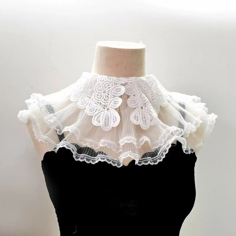 Elegant Tiered Lace Blouse Collar Multi Functional Mesh Doll Collar Shawl Cape Fairy Hollow Collar Versatile Fake Collar