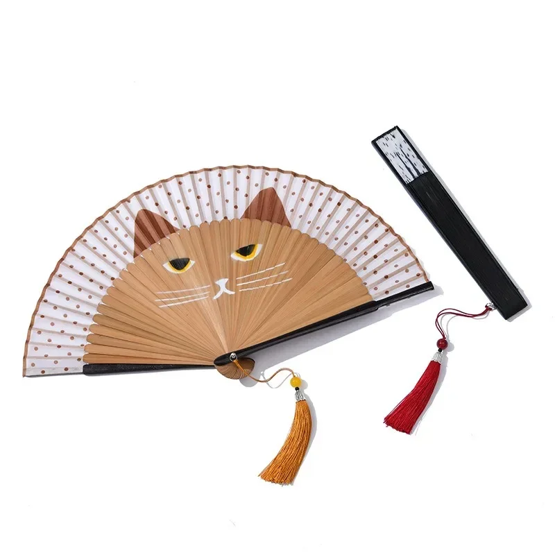 

Cat Chinese Cartoon Silk Fashionable Japan Style Hand Fans Popular Lovely Kitty Fan Handheld Folding Women Girls Show Fans