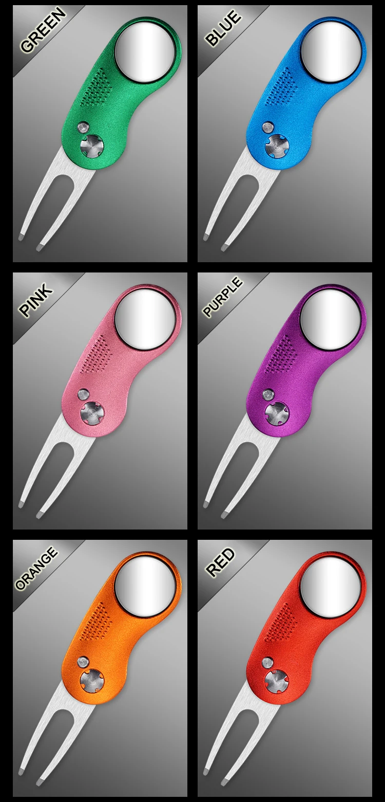 Metall Faltbare Golf Divot Reparatur Werkzeug Grüne Gabel Mit Golf Ball Marker Taste Magnetische Tragbare Pitchfork Golf Zubehör – Detail 3