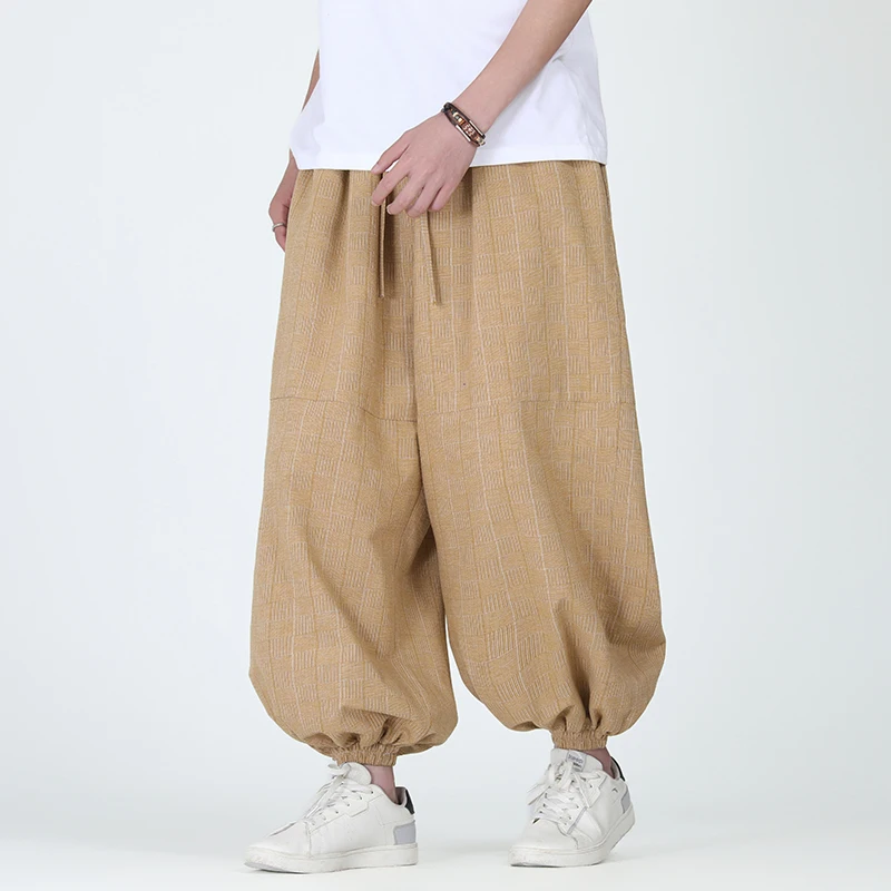 

Мужские шаровары большого размера, хлопковые и льняные свободные широкие брюки, мужские спортивные штаны с эластичной резинкой на талии, мужские брюки в стиле Харадзюку, большой размер 5XL