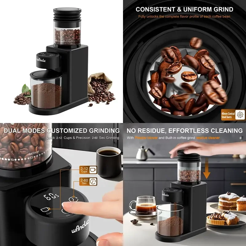 Electric Conical Burr Coffee Grinder 25 Settings Touchscreen Dual Mode for Espresso French Press Bean Grinding Machine