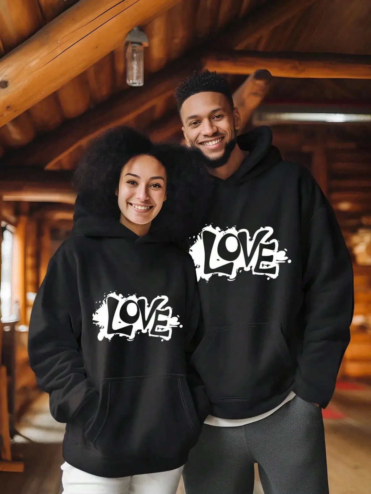 

1 шт. [парный стиль] повседневная модная одинаковая толстовка с принтом «Любовь» для пары, удобная свободная толстовка с капюшоном в подарок на День святого Валентина, топы