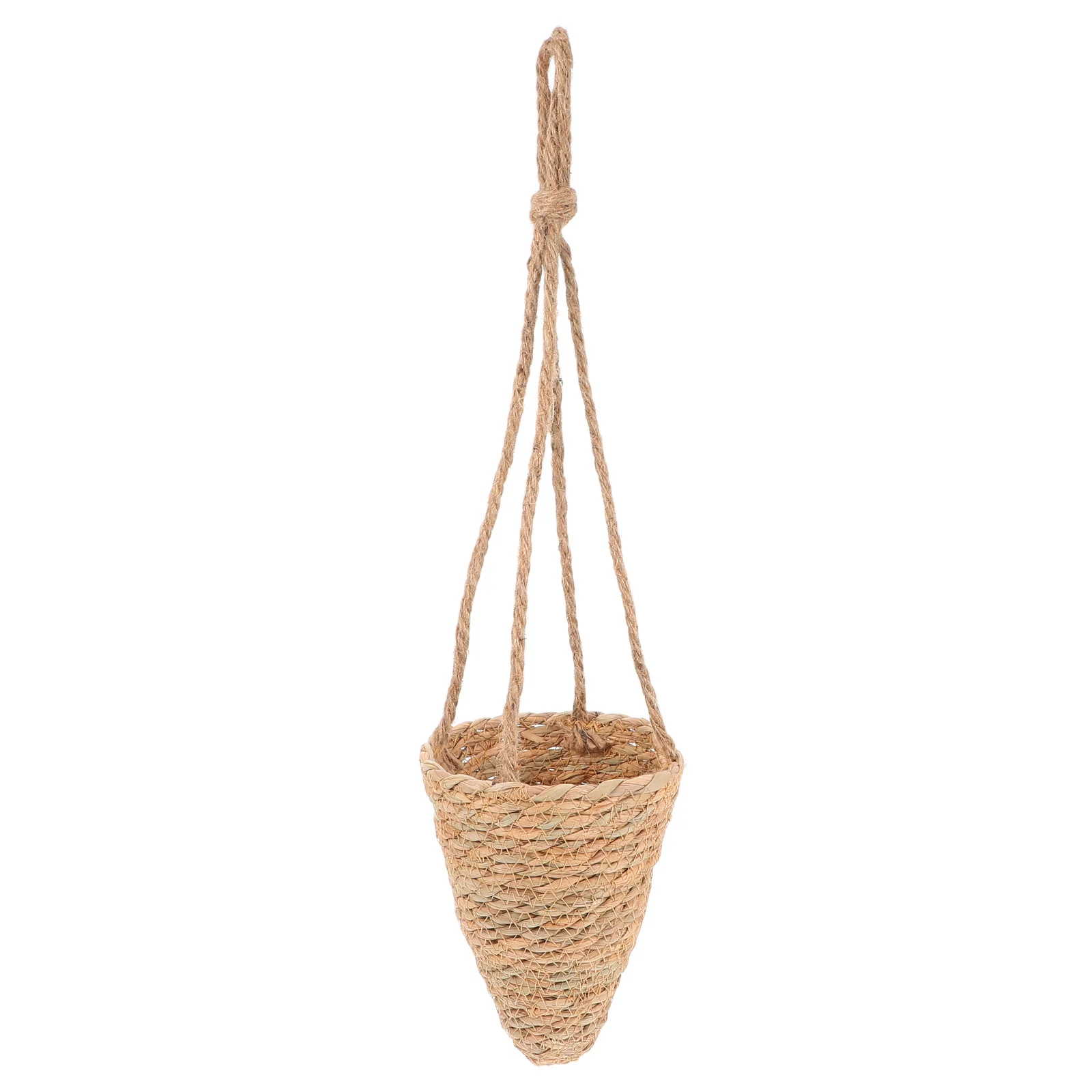 Natural Straw Hanging Basket Cone Plant Pot for Balcony Garden Home Decor Woven Rattan Flowerpot Wall Hanging Planter Basket