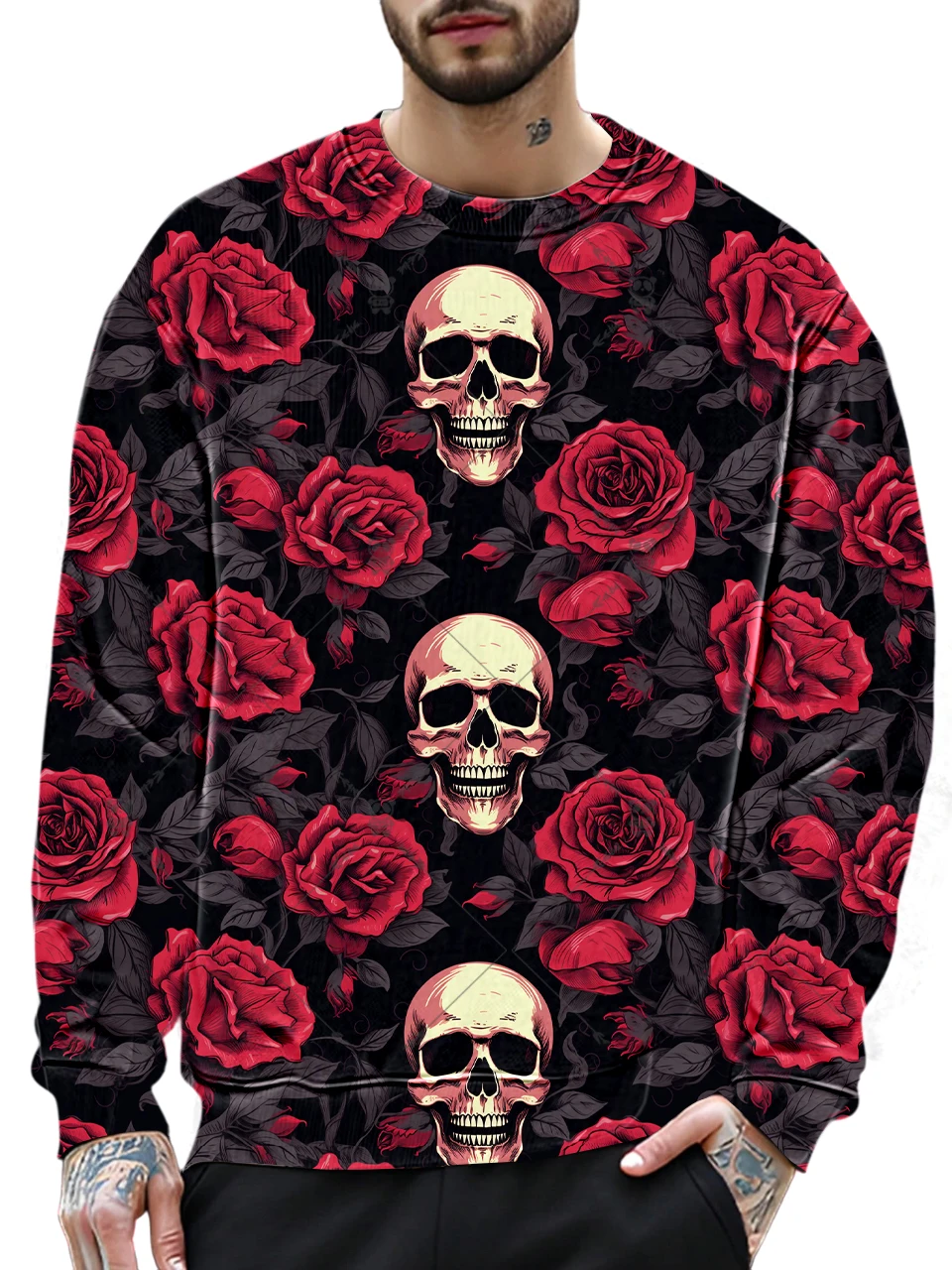 

Fashion 3D Printing Round Neck Skull Interest Element Men's Clothes Best Street Hip Hop Pullover M - 2XL Large Size Male Top ﻿