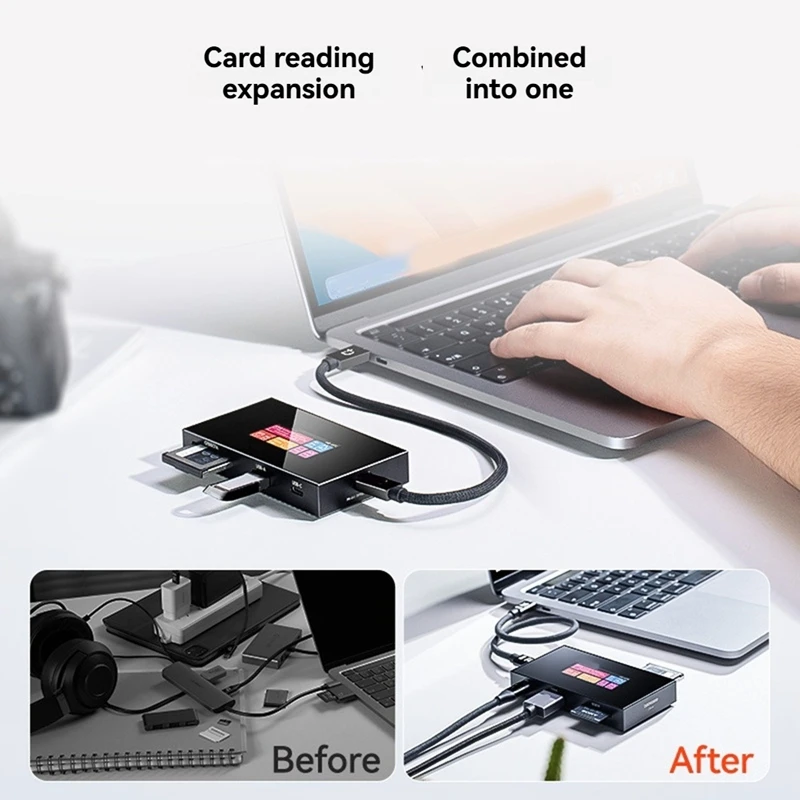 AAAEL-8-In-One محور ذكي مع شاشة تعمل باللمس Cfexpress نوع A/Type B 4K 120 هرتز عرض 10Gbps 100W PD للكاميرا/الهواتف