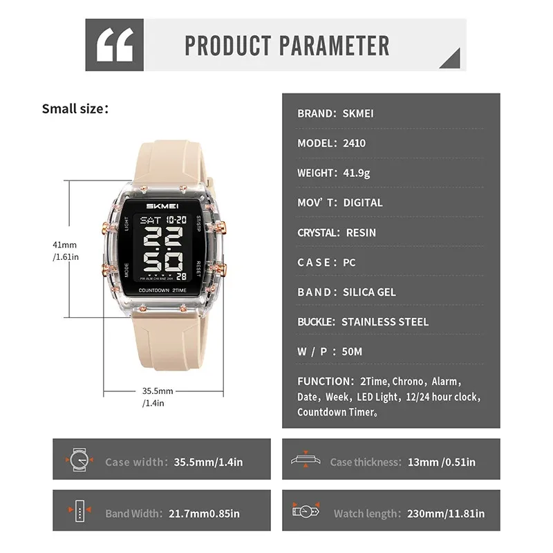 عشاق الموضة النسائية ساعة يد رجالي إلكترونية SKMEI 2410/2409 سيليكون مطاطي #5