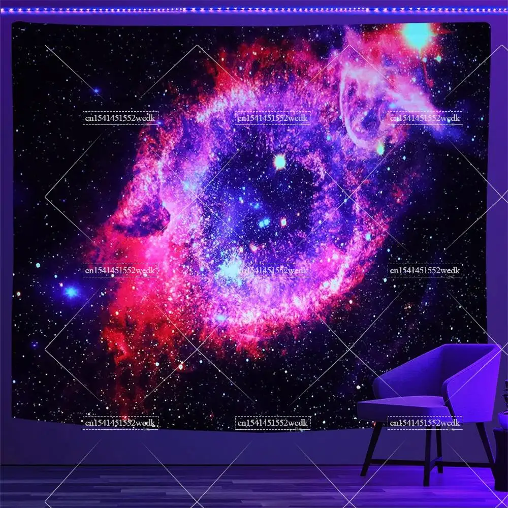 Trippy Planet Blacklight Tapestry Starry Night Sky Glow in the Dark Fluorescent Party Backdrops UV Reactive Aesthetic Tapestry