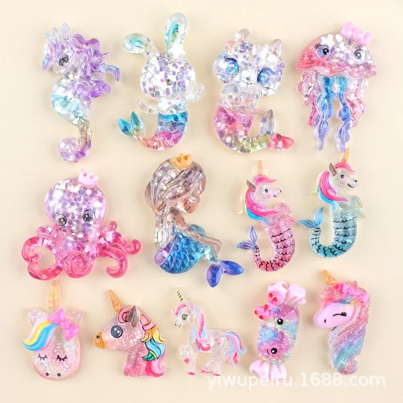 5Pcs Mermaid unicorn cartoon resin flatback diy kawaii resin accessories crafts materials scrapbooking embellishment