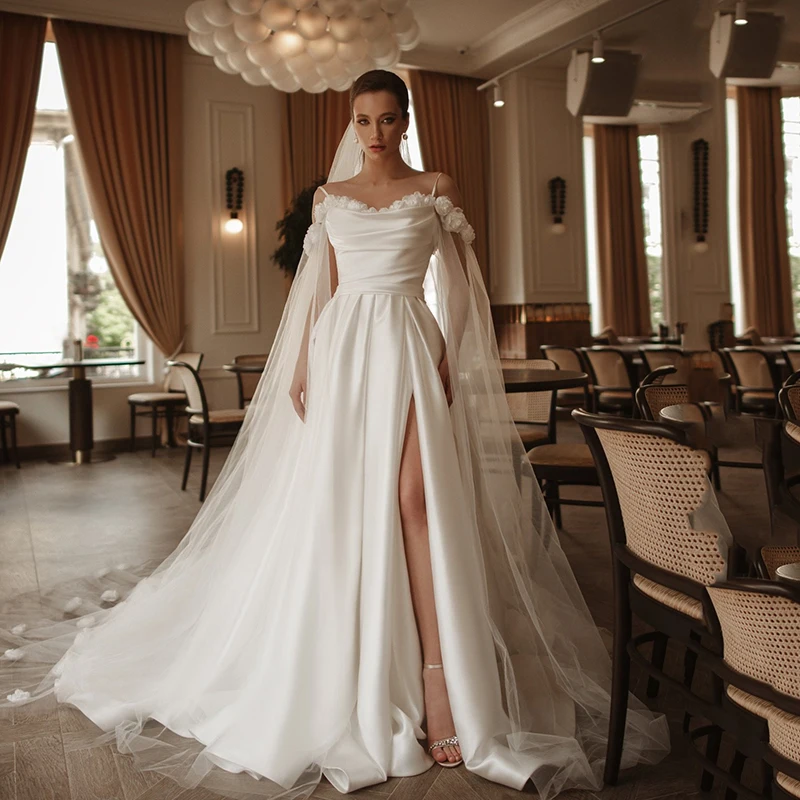 

Eightree White A-Line Wedding Dresses Sweetheart Sleeveless Flower Split Bridal Dress Formal Wedding Ball Prom Gowns Customized