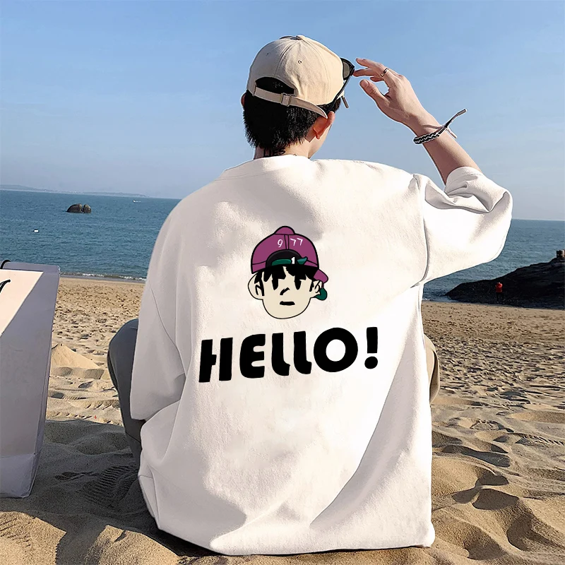 2025 Pure Cotton White Short-sleeved T-shirt Unisex Summer Hong Kong Trend Brand Loose Heavy Half-sleeved T-shirt on Clothes