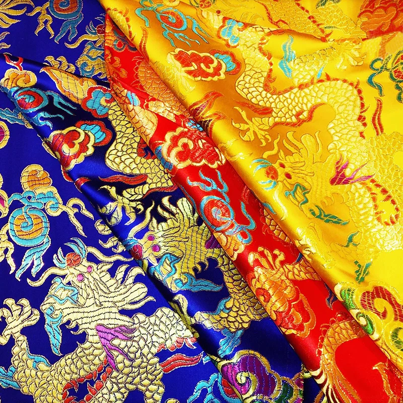 100x75cm Chinese Brocade Fabric Dragon Pattern For DIY Sewing Hanfu Cheongsam Kimono Wedding Dress Costume Silk Satin Material