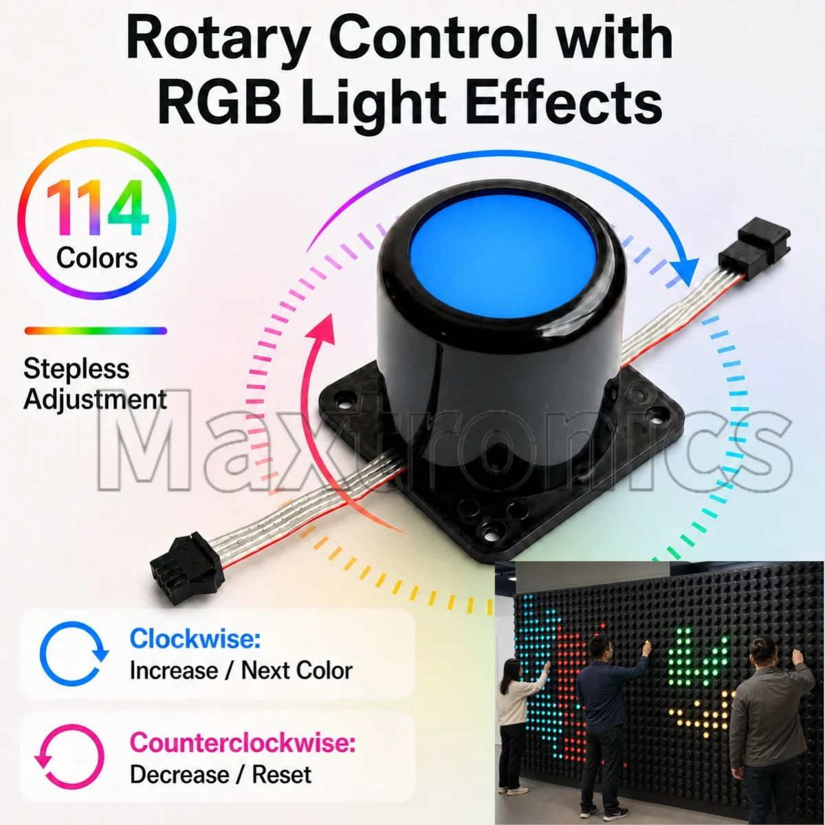 Программируемый светодиодный чип с поворотной ручкой DC12V WS2815 4PIN RGB TTL (WS2812/SK6812/1903) для воспроизведения видео и прокрутки текста в помещении.