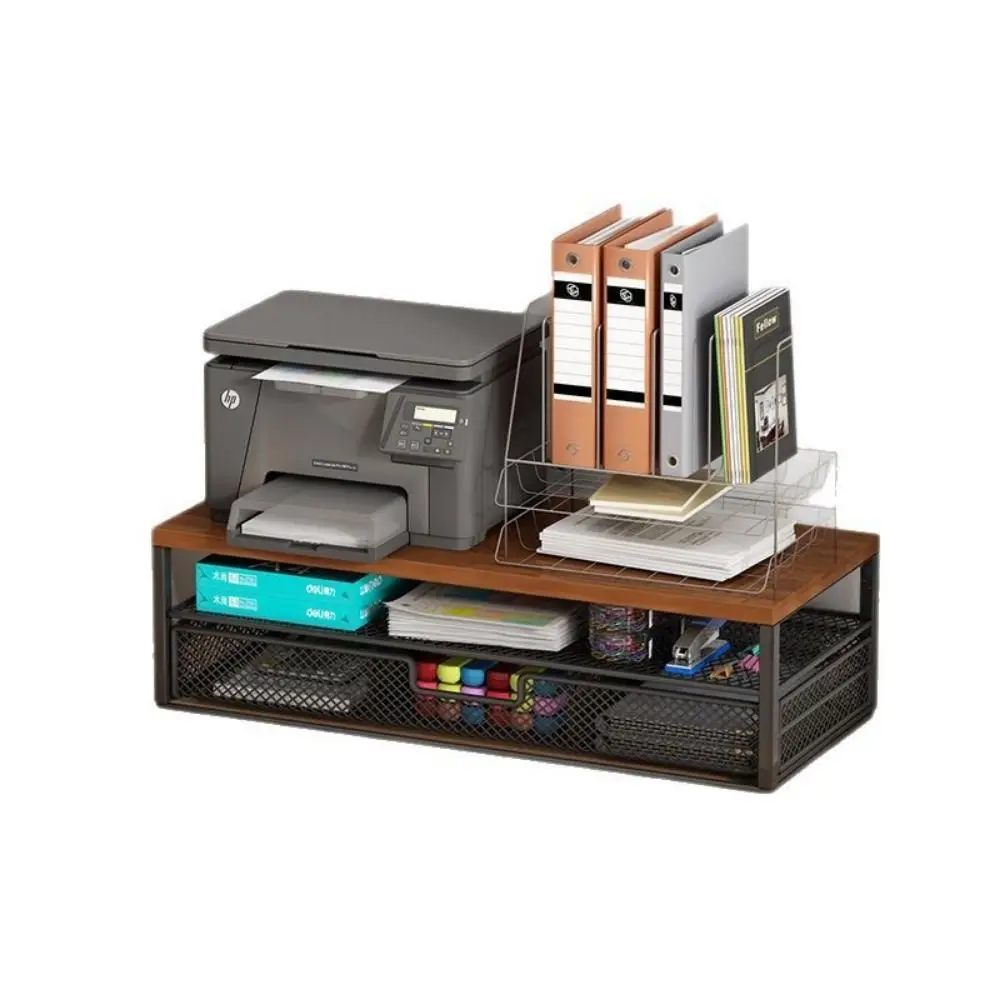 2-Tier Design Computer Monitor Stand Metal Mesh With Drawer Desk Monitor Riser Space Saving Large Load Bearing