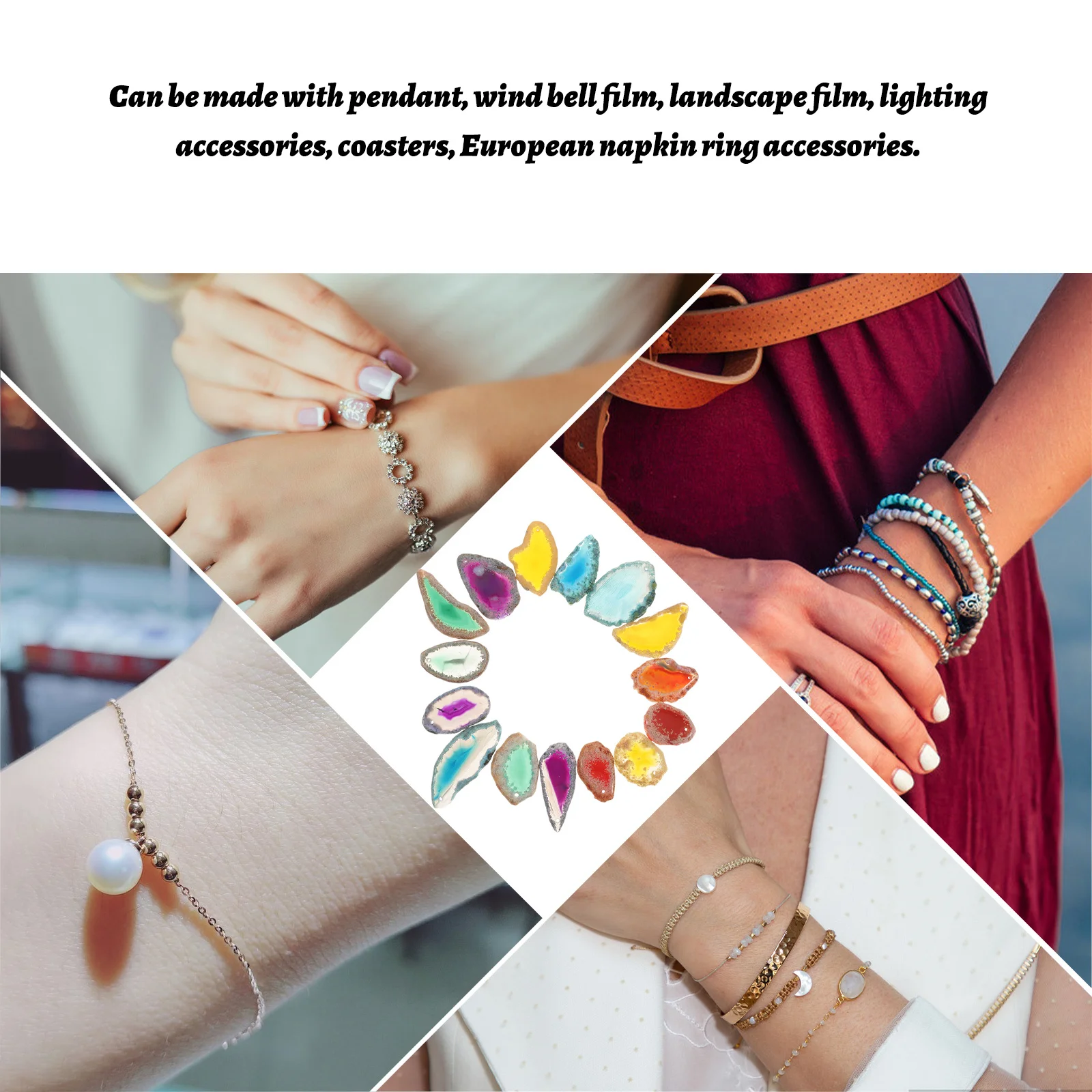 15 Piezas de Rodajas de Ágata Natural Coloridas, Hermosas Piedras Perforadas para Joyería DIY, Decoración de Campanas de Viento, Rodajas de Ágata Natural