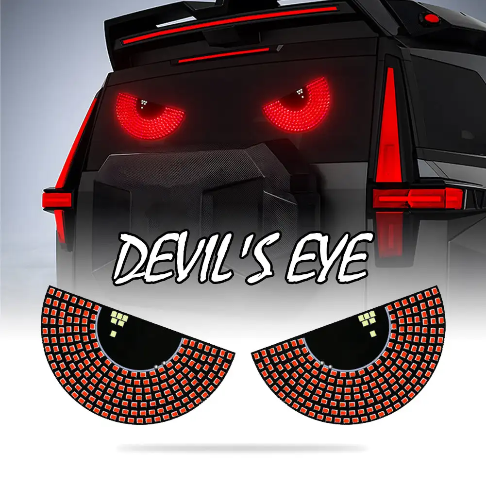 2Pcs Car LED Decorative Light Devil's Eye Rear Warning Light Red Devil Eye Atmosphere Light Auto Decoration Accessories