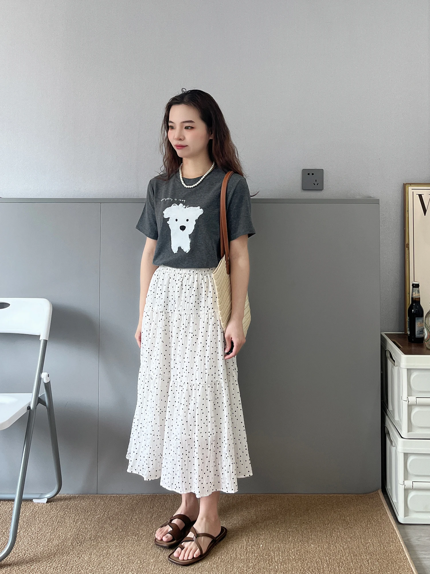 

High Waist Pleated Midi Skirt Sumui150 Small Stature Spring Summer Illusory Height Checkered Slim A-Line Half Body Skirt