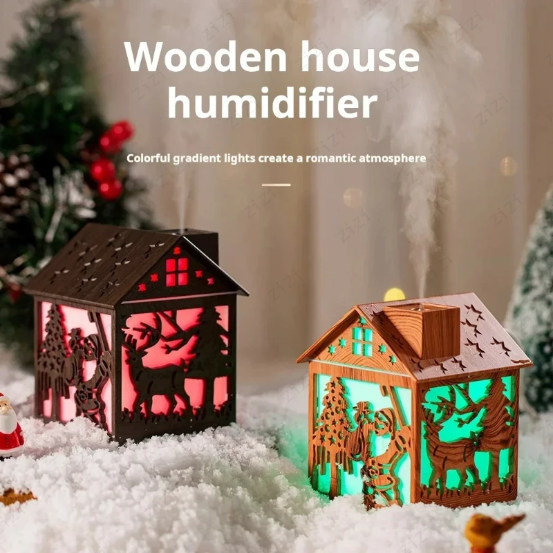 

Креативный деревянный дом, увлажнитель воздуха с лосем и туманом, USB Радужный увлажнитель с окружающим светом, домашний настольный подарочный увлажнитель