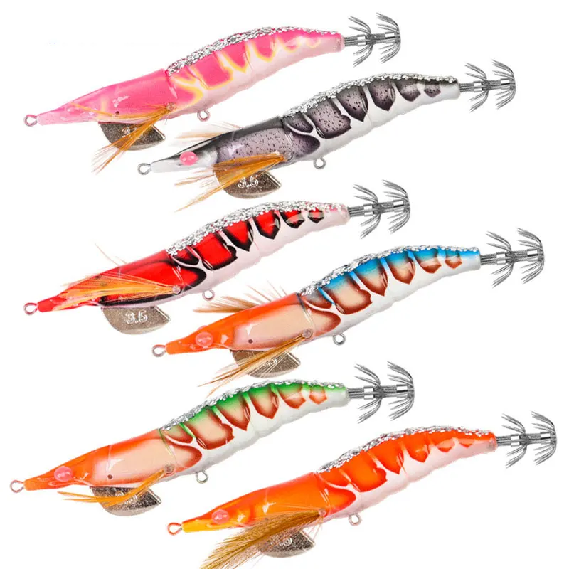 

AS 1pcs Hard Bait Glow Shrimp Hook Glow UV Crowns Squid Jigs 3D 3.0#3.5# Sea Fishing Lure Set Artificial Cuttlefish Octopus