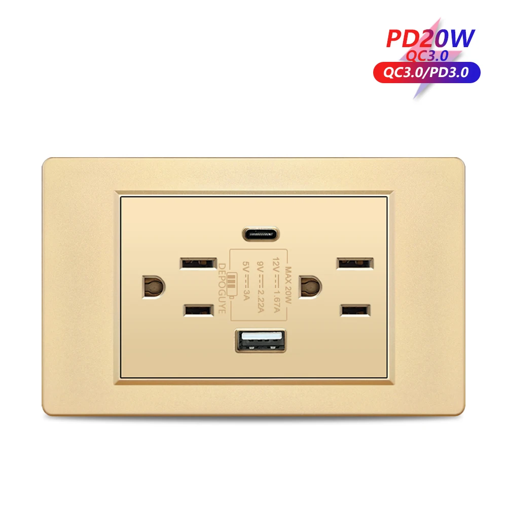 American Mexico Standard Double USB Plug Type C Wall Quick Charging Socket US home Light Switch Panel PC Electrical Power outlet