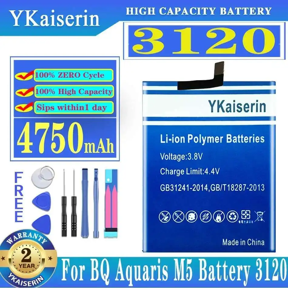 

Долговечный аккумулятор 4750 мАч для BQ Aquaris M5 3120, прочный аккумулятор для мобильного телефона