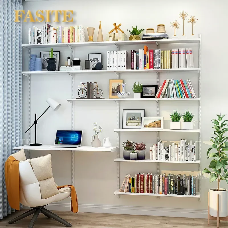 For 2.2m Wall Mounted Bookshelf Floating Desk Shelf Living Room Wall Decoration Storage Rack Space Saving Modern Home Office
