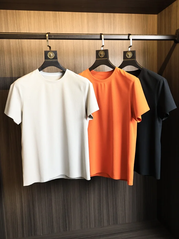 

Men's Seamless High Elasticity Skin-Friendly round Neck Short Sleeve T-Shirt Summer Fashionable Urban Style Comfortable Breat...
