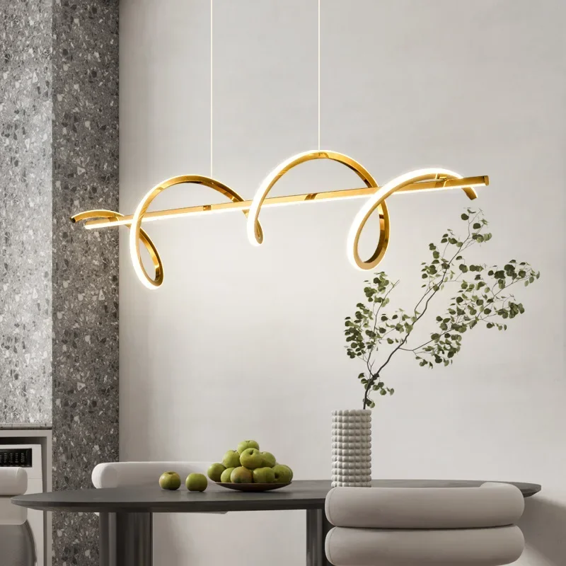 SANDYHA Postmodern Pendant Light Long S-shaped Chandeliers Stainless Steel Dining Table Lighting LED Lamps for Living Room Decor