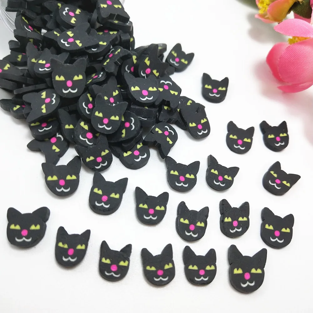 50 g/lote 10mm preto gato argilas de polímero para diy artesanato plástico klei lama partículas fatias para lodo enchimento acessórios