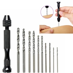 Mini Micro Aluminum 0.3-3.6mm Hand Drill With Keyless Chuck Rotary Tools Woodworking Drilling + HSS Twist Drill Bits Set Manual