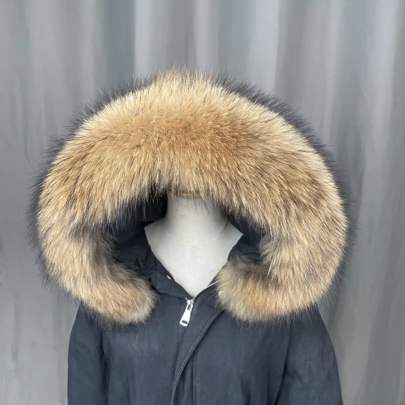 

Real Raccoon Fur Collar Winter Coat Hood Decors For Woman Luxury Natural Fox Fur Scarf Black Arm Wrist Fur Shawl Womens